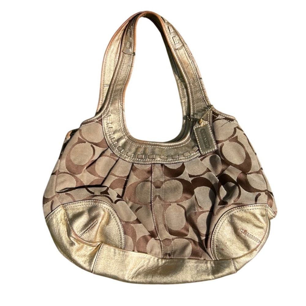 Coach Ergo Signature Pleated Framed Satchel Gold Metallic Hobo Bag 12232